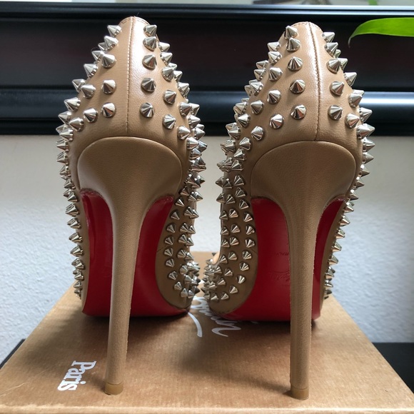 Christian Louboutin NUDE ORIGINAL PRE-2013 PIGALLE SPIKES 120 PUMPS Heels - Picture 4 of 11